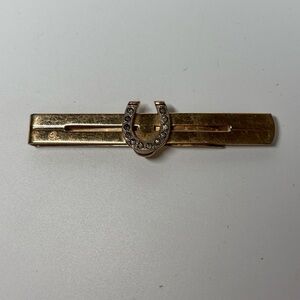 Vintage Anson Horseshoe Tie Bar Gold Tone Rhinestone Mid Century